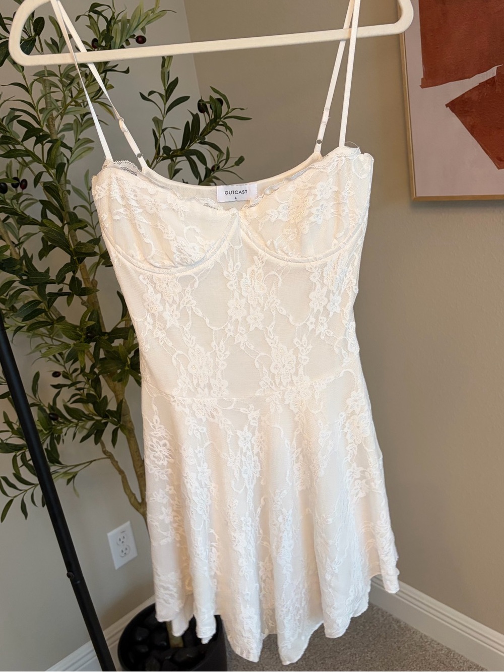 Outcast White Lace Mini Dress with Spaghetti Straps